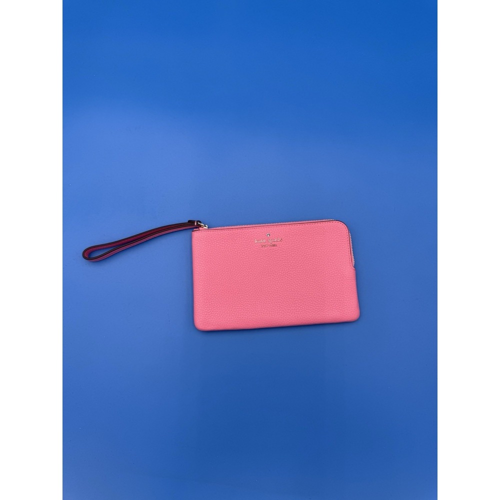 Kate Spade Pink Pebbled Leather Wristlet Pouch Clutch Zip Wallet